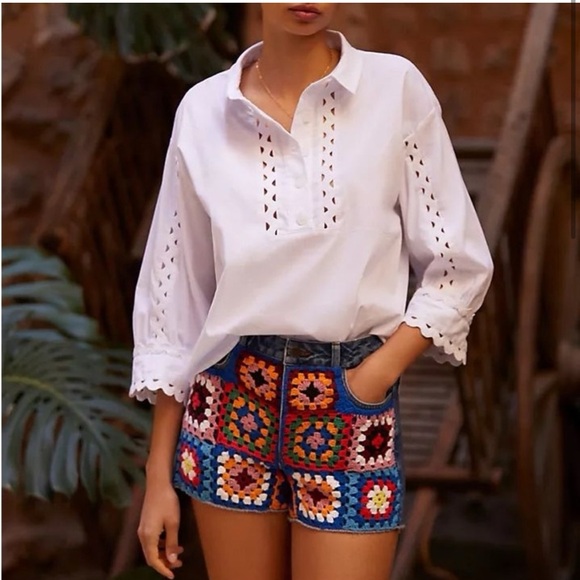 FARM Rio x Anthropologie Crochet Denim Shorts - Picture 6 of 7